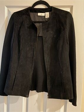 Preswick & Moore Black Suede Zip Front Knit Sleeve Jacket